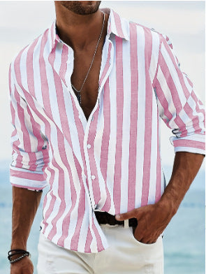 Camisa Casual de Manga Larga con Rayas para Hombre - Image 5