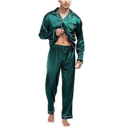 Pijama Hombre Talla Grande Manga Larga Ice Silk Suave y Fresco - Image 7