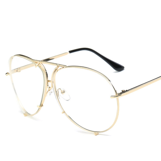Aviator sunglasses with light blue lenses and a gold-colored metal frame, featuring a double bridge design. - Image 8