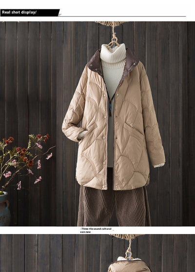 Abrigo Ligero de Plumón Otoño Invierno Mujer Largo Elegante Retro - Image 18