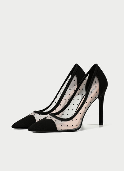 Zapatos de Tacón Medio Punta Fina Transpirables con Lunares Calados - Image 6