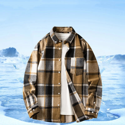Camisa de Franela a Cuadros para Hombre - Abrigo Casual Grueso Talla Grande Otoño Invierno