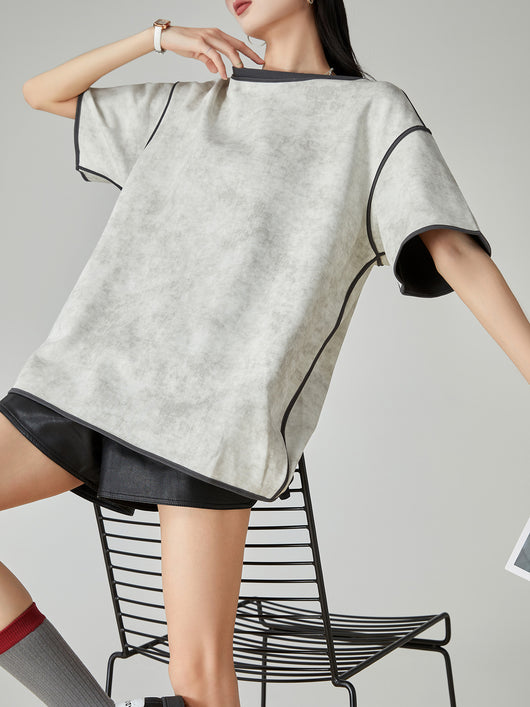 Camiseta Gris de Manga Corta con Perfil Holgado para Mujer - Image 8