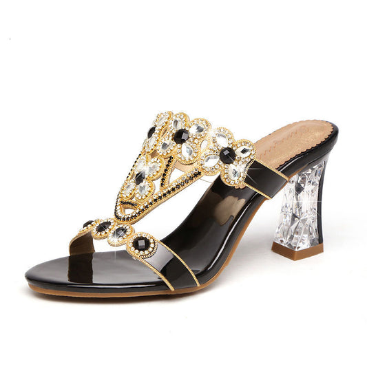 Sandalias de Tacón Bloqueado con Brillantes y Flores de Diamante - Image 2