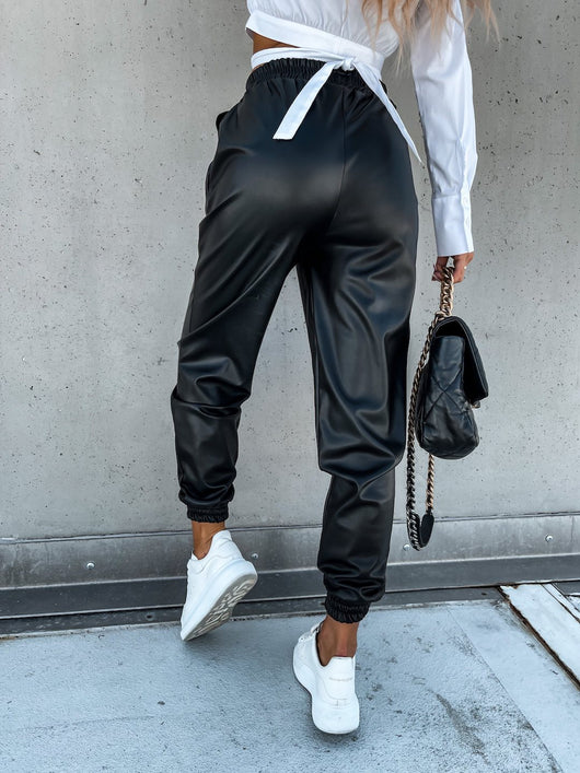 Pantalones de Cuero Casuales Midi para Mujer con Bolsillos - Image 12