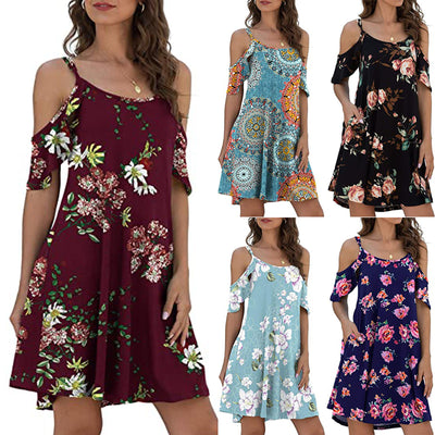Vestido Slip Hombros Descubiertos con Estampado Digital