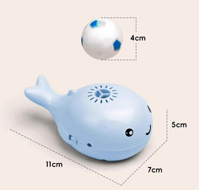 Pink whale-shaped electric fan suspension blower cat toy with two floating balls, powered by USB. - Image 8