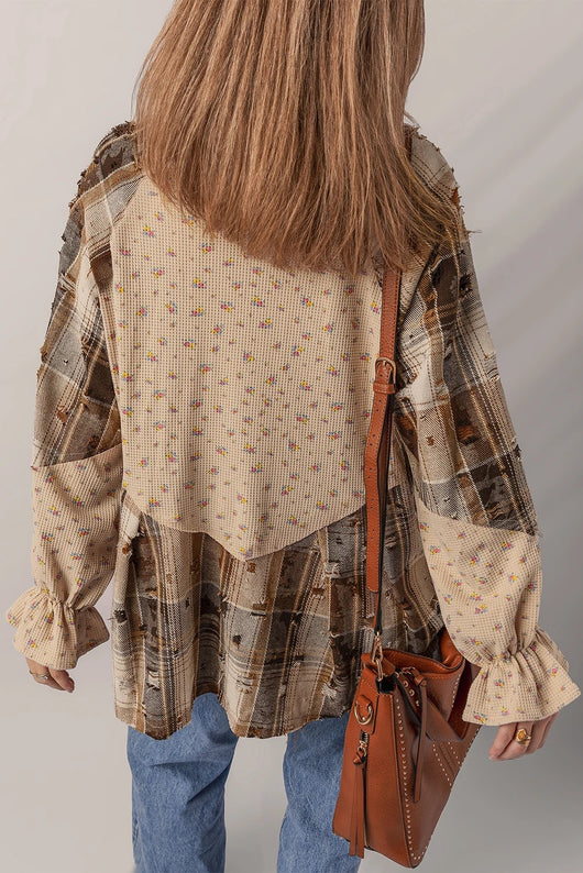 Camisa Cuadros Mujer con Detalles Rasgados y Volantes - Image 10
