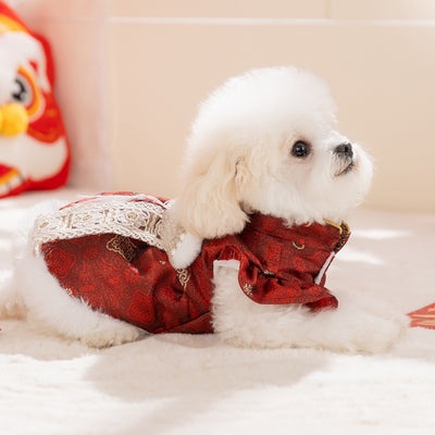 Elegante Qipao Festivo para Mascotas - Vestido Rojo Año Nuevo Chino con Encaje y Pelaje Sintético - Image 23