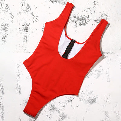 Traje de Baño Sexy con Cierre y Costuras en Contraste - Image 9