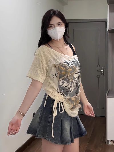 Blusa Mariposa Holgada con Hombro Descubierto - Manga Corta - Image 12
