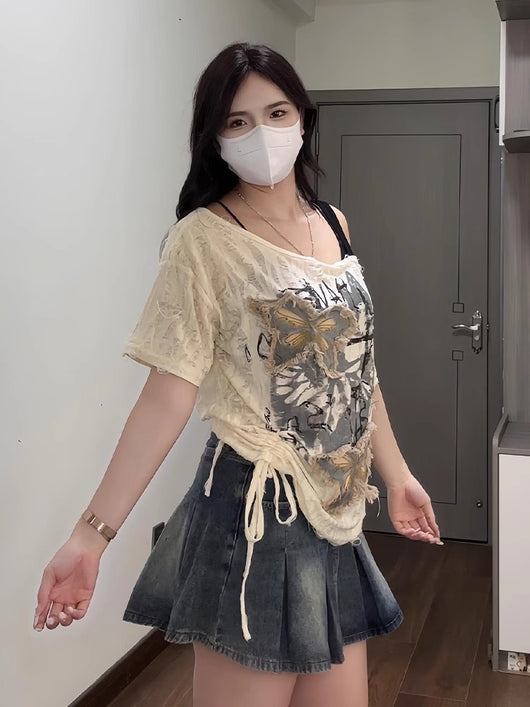 Blusa Mariposa Holgada con Hombro Descubierto - Manga Corta - Image 12