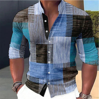 Camisa Casual Estampado Musical con Cuello de Pie Manga Larga para Hombre - Image 16