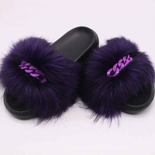 Pantuflas de Piel Sintética de Zorro con Cadena - Sandalias Peluche Cómodas - Image 22
