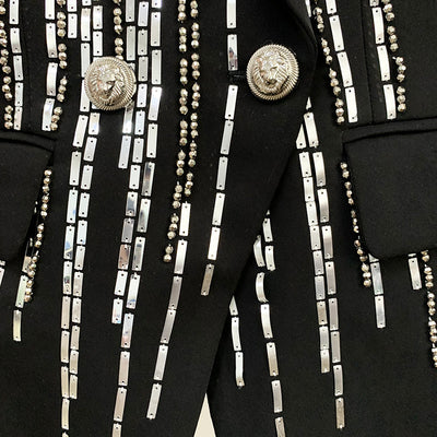 Traje Slim Fit Doble Botonadura con Hebilla de Cabeza de León en Plata - Image 10