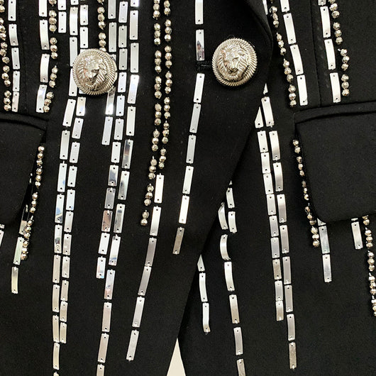 Traje Slim Fit Doble Botonadura con Hebilla de Cabeza de León en Plata - Image 10