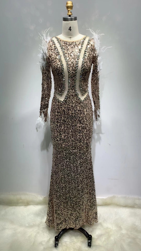 Vestido Largo de Lentejuelas Ajustado con Vendaje