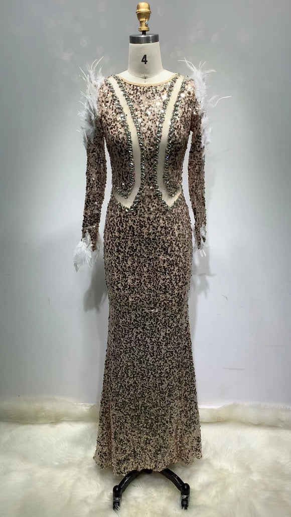 Vestido Largo de Lentejuelas Ajustado con Vendaje