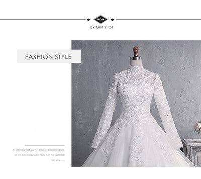 Vestido de Novia de Encaje con Cuello Alto y Mangas Largas Talla Grande - Image 11