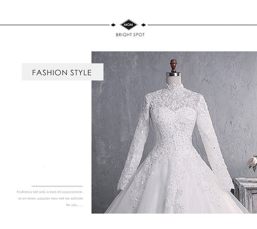 Vestido de Novia de Encaje con Cuello Alto y Mangas Largas Talla Grande - Image 11
