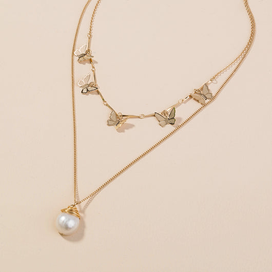 Collar Mariposa de Perlas de Agua Dulce Natural Multicapa - Image 3