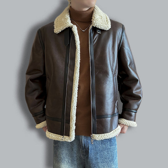 Chaqueta Acolchada de Cuero para Hombre con Cuello Polo