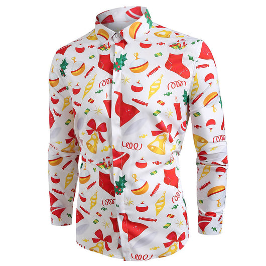 Camisa Navideña Floral Manga Larga para Hombre Talla Grande
