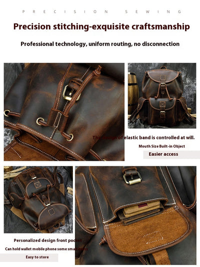 Mochila Casual de Cuero Genuino Estilo Retro para Hombre - Image 9