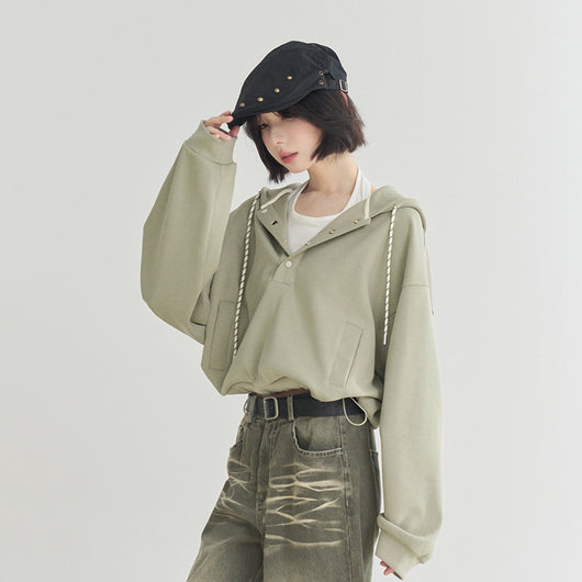 Sudadera Cropped Suelta con Ajuste en Dobladillo para Mujer - Image 6