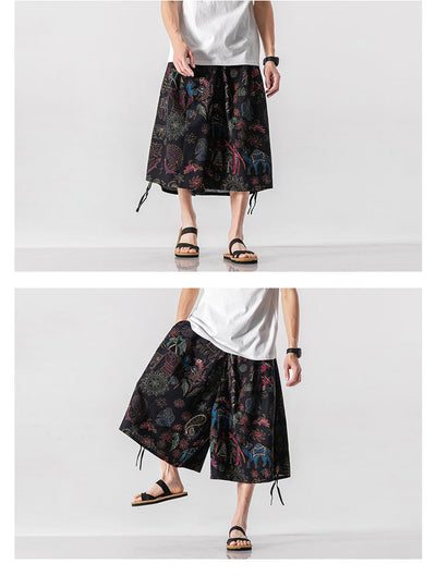 Pantalones Cortos Holgados Estilo Chino con Estampado Floral y Elefante - Image 9