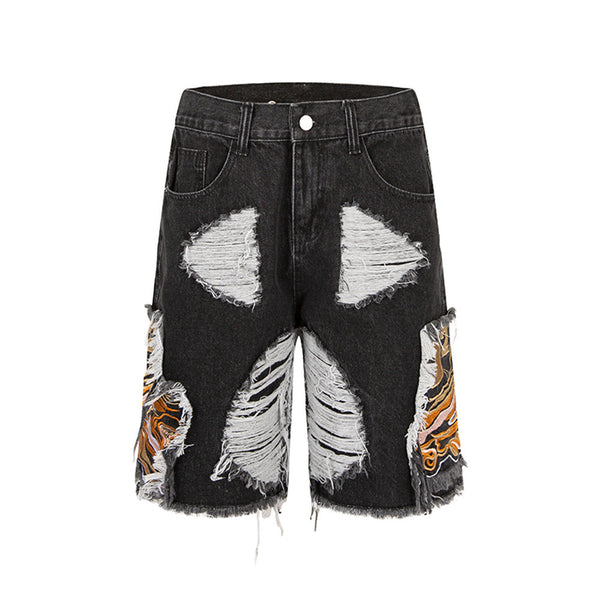 Shorts de Mezclilla Rotos con Bordado para Hombre - Image 3