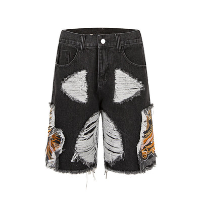 Shorts de Mezclilla Rotos con Bordado para Hombre - Image 3
