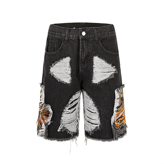 Shorts de Mezclilla Rotos con Bordado para Hombre - Image 3