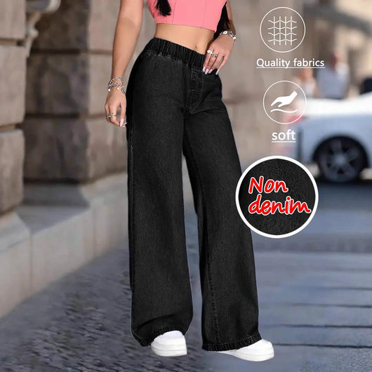 Pantalones Rectos de Talle Alto en Denim Sintético Efecto Amplio - Image 4