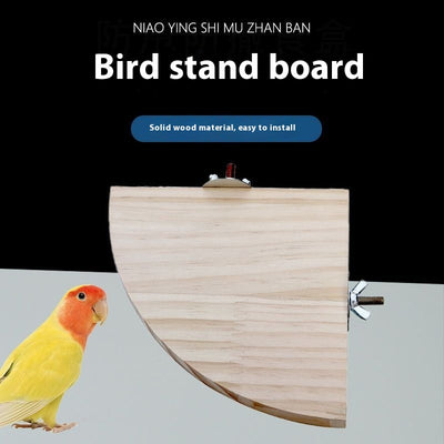 Semicircular solid wood bird cage platform with metal wingnut fasteners, designed for perching and playing. - Image 15