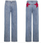 Jeans Rectos con Estrella de Cinco Puntas - Estilo Retro Net Red - Image 9