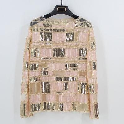 Blusa Cuadriculada de Trabajo con Detalles de Encaje y Perlas - Image 5