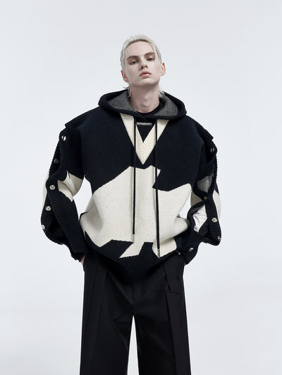 Sudadera con Capucha Bicolor Bordada de Dos Capas para Hombre - Image 6