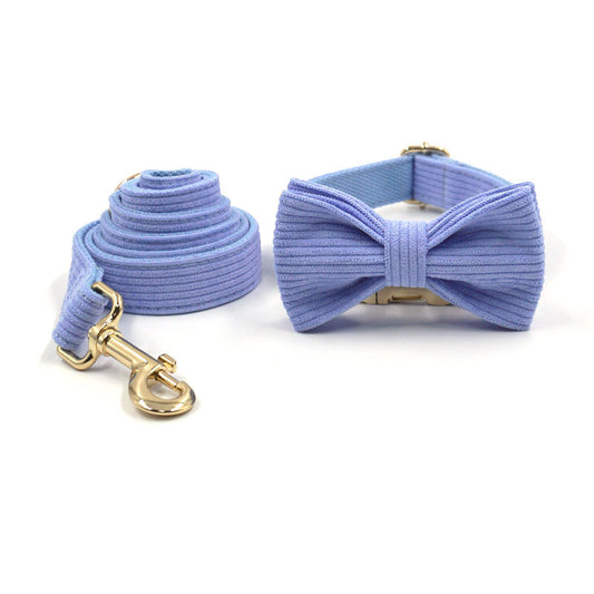 Collar Corduroy con Moño para Mascotas y Correa Integrada