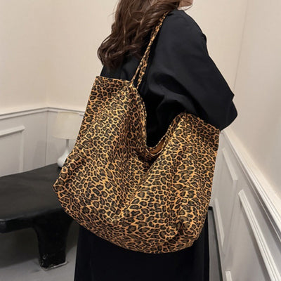 Bolso Retro de Hombro Estampado Leopardo con Textura Casual