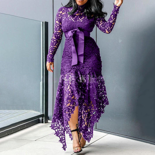 Vestido Elegante con Cuello Alto y Mangas Largas - Image 4
