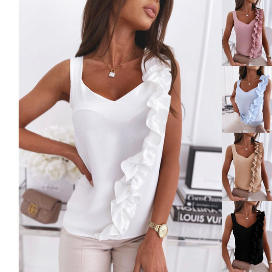 Blusa Sin Mangas Cuello Halter con Volantes - Diseño Fresco para Verano