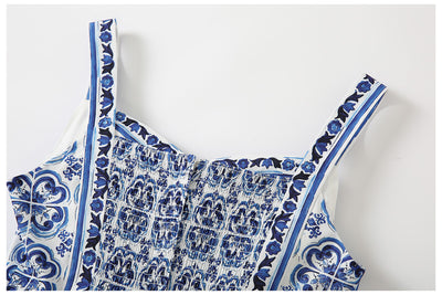 Vestido de Verano Azul y Blanco con Estampado de Tirantes de Porcelana - Image 12