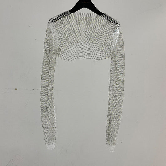Blusa Brillante de Manga Larga con Cristales de Rhinestone Completos - Image 9