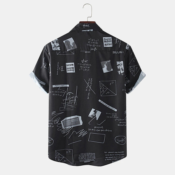 Camiseta Hombre Estampado Abstracto Cartoon con Bolsillo y Eslogan Divertido