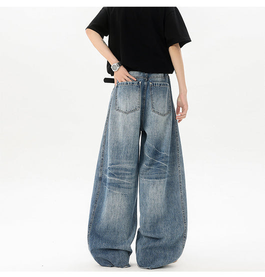 Pantalones Denim Retro Azul Holgados de Pierna Ancha para Hombre - Image 11