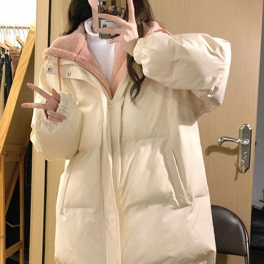 Abrigo Acolchado Doble Tela con Capucha para Mujer - Chaqueta Térmica Gruesa