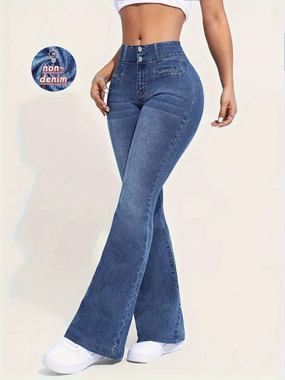 Pantalón Retro Azul Acampanado Tiro Bajo Efecto Denim - Image 9