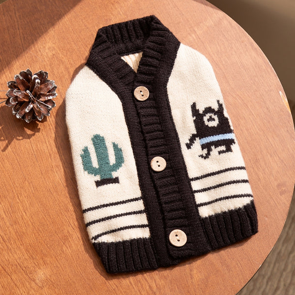 Suéter Cálido para Perros Pequeños - Cardigan de Punto Suave con Patrón Monstruo