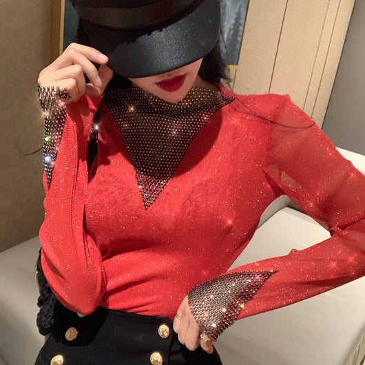 Blusa de Malla de Seda Otoñal Versátil con Mangas Largas - Image 18